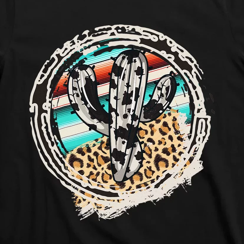 Leopard Cow Pattern Cactus Serape Print Cowgirl Rodeo T-Shirt