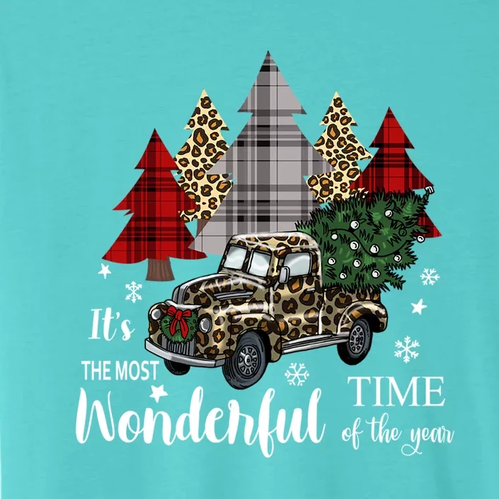 Leopard Cheetah Print Christmas Trees And Pickup Truck Gift ChromaSoft Performance T-Shirt