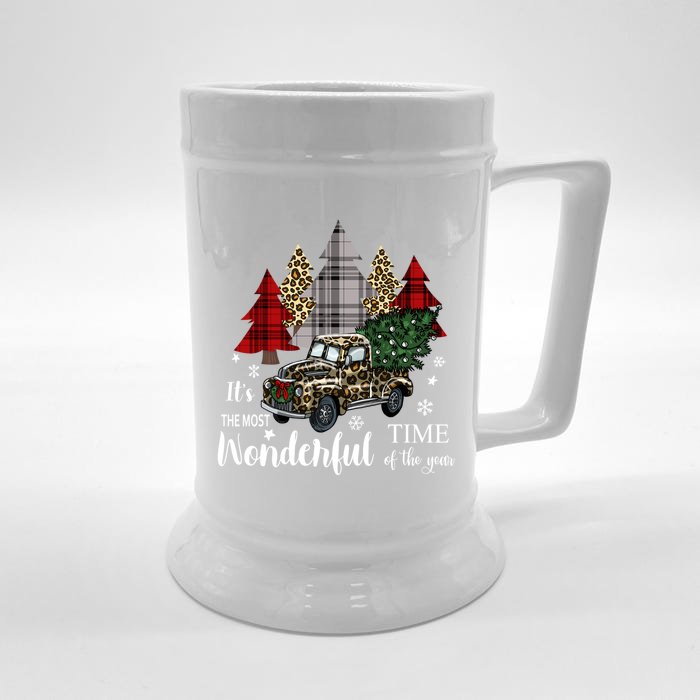 Leopard Cheetah Print Christmas Trees And Pickup Truck Gift Front & Back Beer Stein