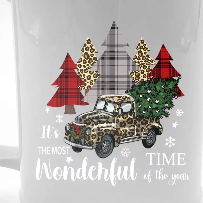 Leopard Cheetah Print Christmas Trees And Pickup Truck Gift Front & Back Beer Stein