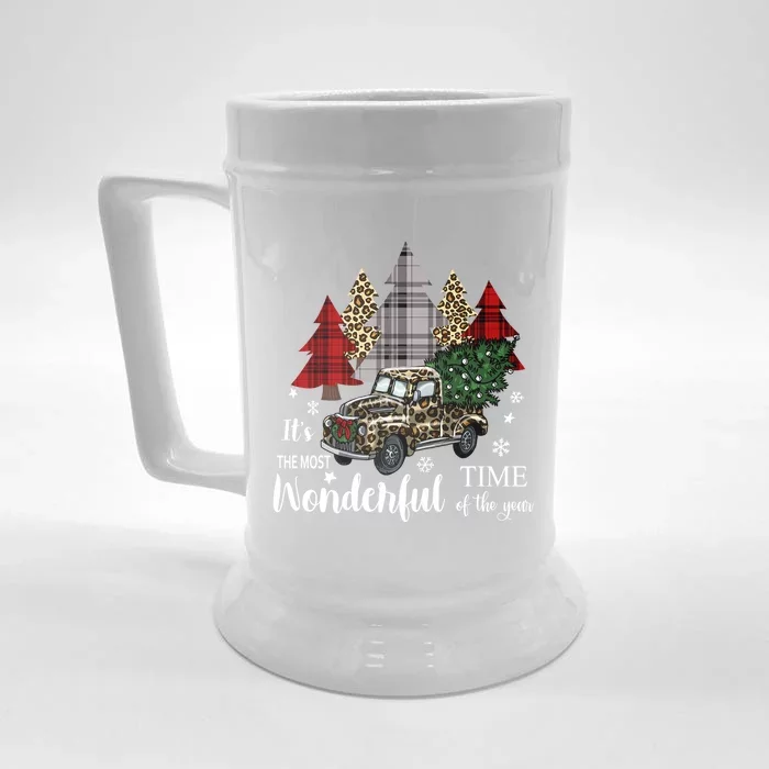 Leopard Cheetah Print Christmas Trees And Pickup Truck Gift Front & Back Beer Stein