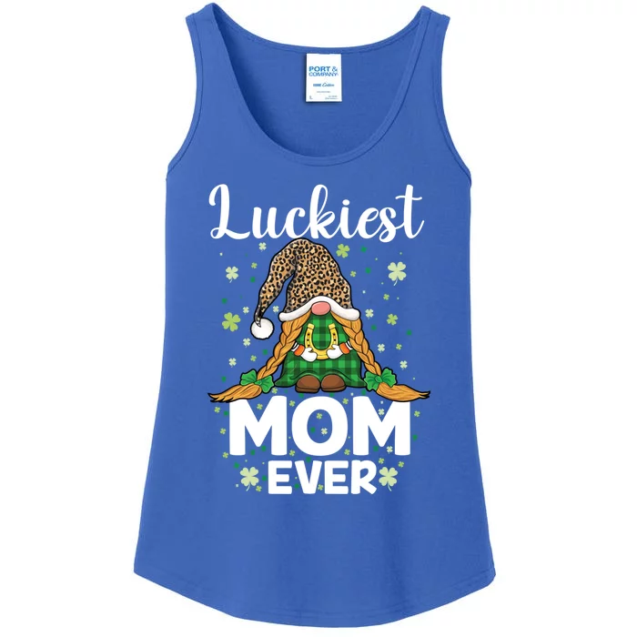 Leopard Check Plaid Luckiest Mom St Patricks Day Gnomes Gift Ladies Essential Tank