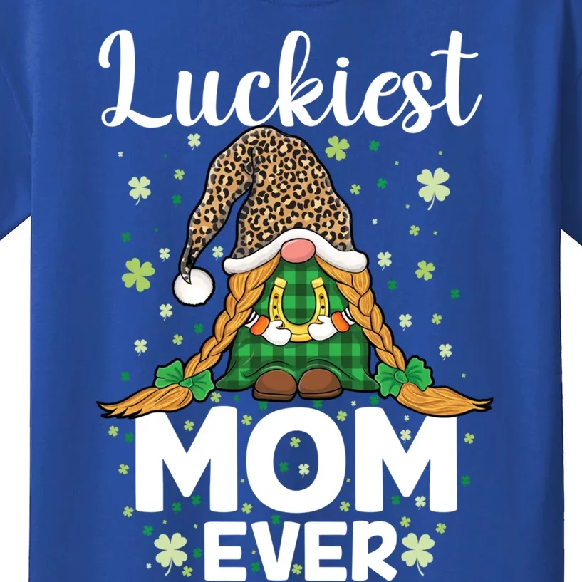 Leopard Check Plaid Luckiest Mom St Patricks Day Gnomes Gift Kids T-Shirt