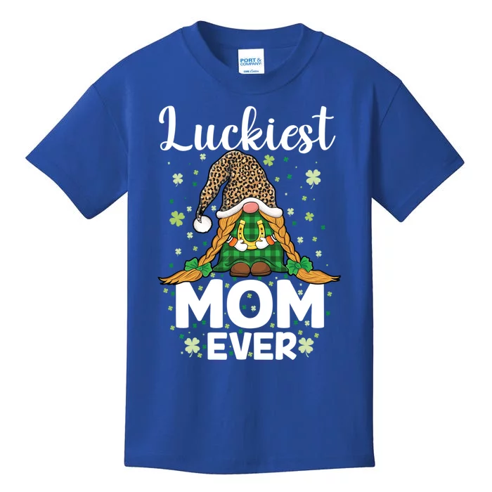 Leopard Check Plaid Luckiest Mom St Patricks Day Gnomes Gift Kids T-Shirt