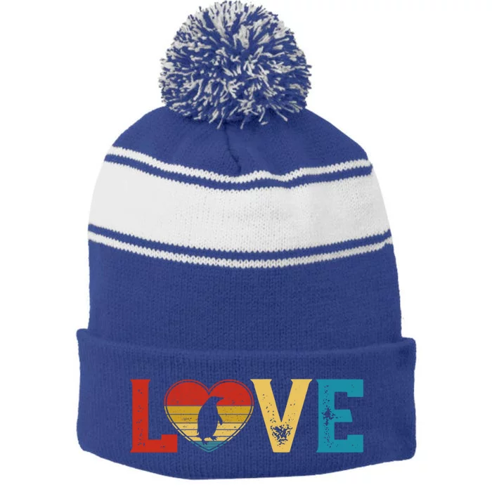 Love Cute Penguin Lover Animals Heart Valentine's Day Meaningful Gift Stripe Pom Pom Beanie