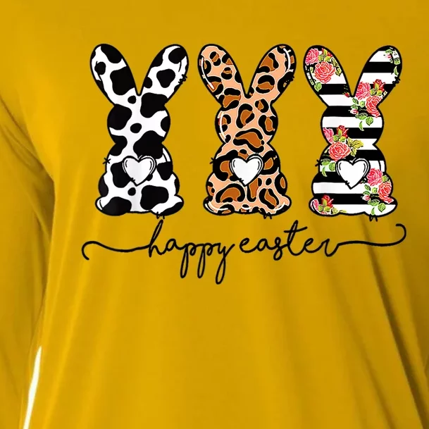 Leopard Cow Print Easter Bunnies Happy Easter Day Cooling Performance Long Sleeve Crew