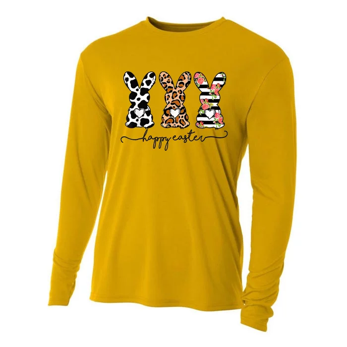 Leopard Cow Print Easter Bunnies Happy Easter Day Cooling Performance Long Sleeve Crew