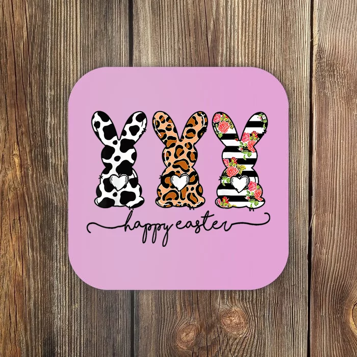 Leopard Cow Print Easter Bunnies Happy Easter Day Coaster