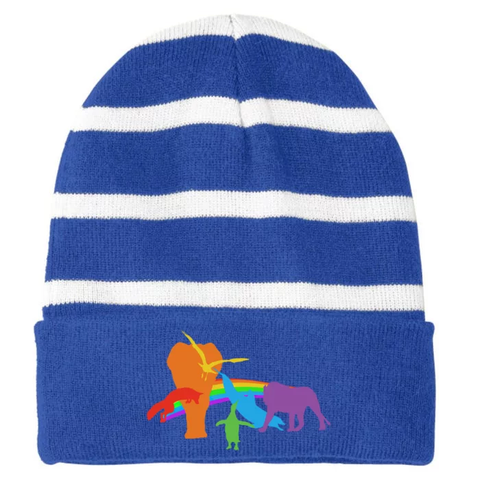 Lgbtq Community Pride Rainbow Wildlife Equal Rights Cool Gift Striped Beanie with Solid Band