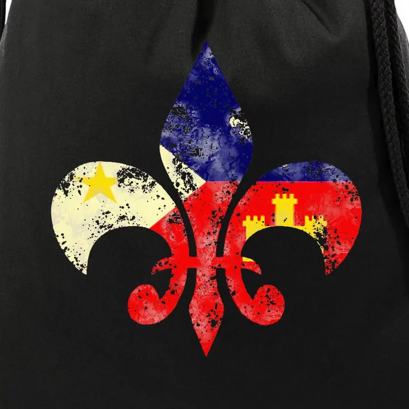 Louisiana Cajun Proud Acadiana Flag Distressed Fleur Drawstring Bag