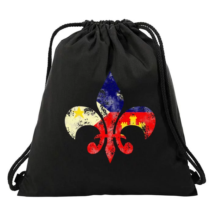 Louisiana Cajun Proud Acadiana Flag Distressed Fleur Drawstring Bag