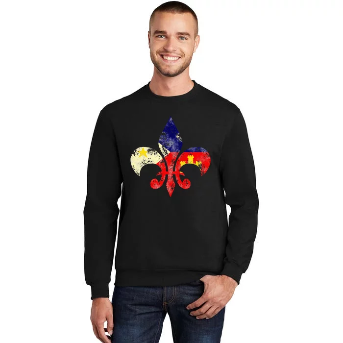 Louisiana Cajun Proud Acadiana Flag Distressed Fleur Tall Sweatshirt