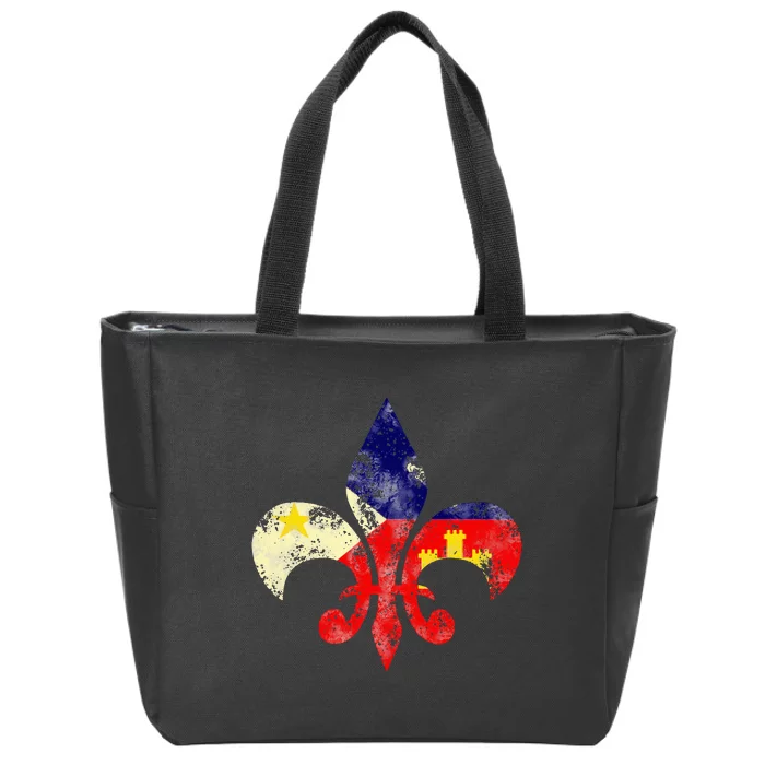 Louisiana Cajun Proud Acadiana Flag Distressed Fleur Zip Tote Bag