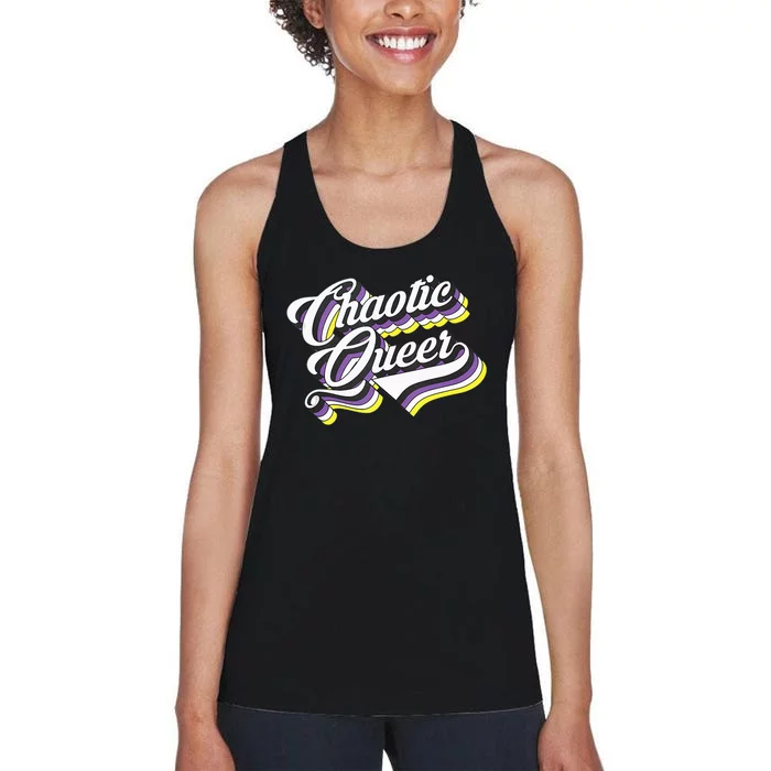 LGBT Chaotic Queer Gaming Tabletop Nonbinary Enby Flag Women's Racerback Tank