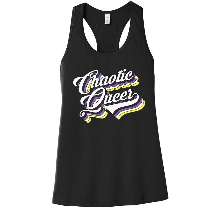 LGBT Chaotic Queer Gaming Tabletop Nonbinary Enby Flag Women's Racerback Tank