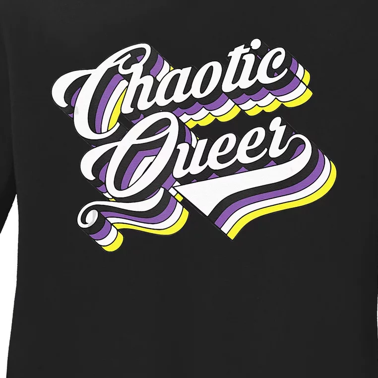 LGBT Chaotic Queer Gaming Tabletop Nonbinary Enby Flag Ladies Long Sleeve Shirt