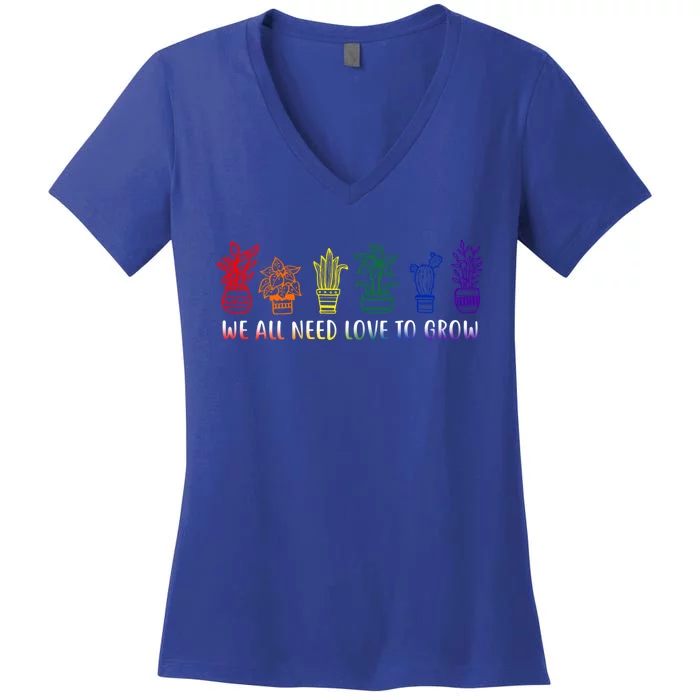 Lgbtq Cactus Rainbow Lgbt Flowers Queer Lgbt Gay Pride Gift Women's V-Neck T-Shirt