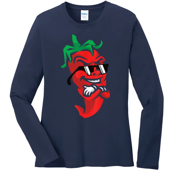 Lazy Cool Red Chili Pepper Mexican Spicy Hot Food Lover Ladies Long Sleeve Shirt