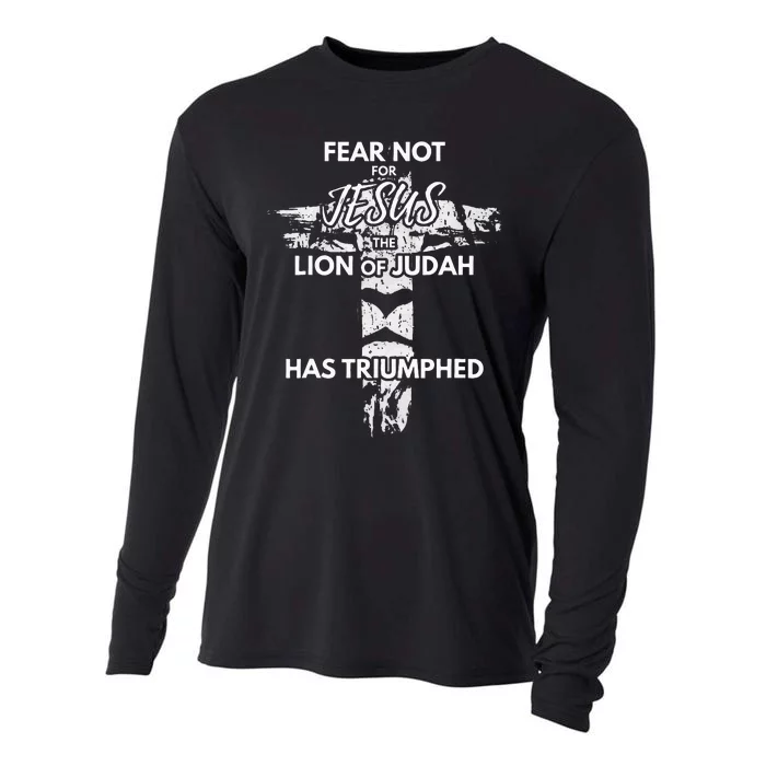 Lion Cross Revelation 55 Bible Verse Gift Cooling Performance Long Sleeve Crew