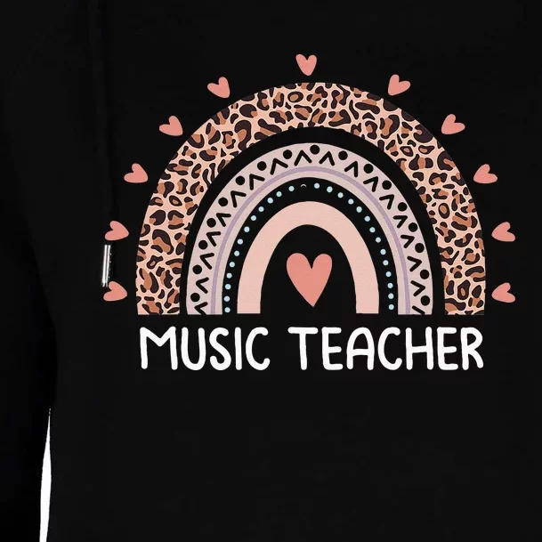 Leopard Cute Rainbow Music Teacher Back To School Supplies Womens Funnel Neck Pullover Hood