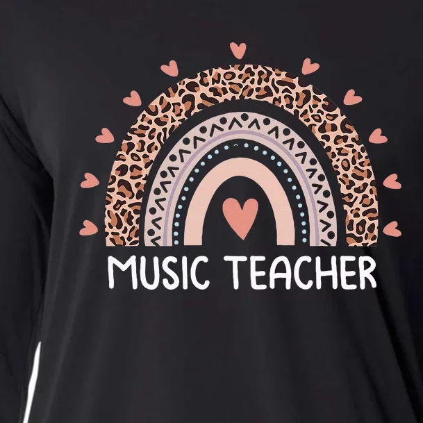 Leopard Cute Rainbow Music Teacher Back To School Supplies Cooling Performance Long Sleeve Crew