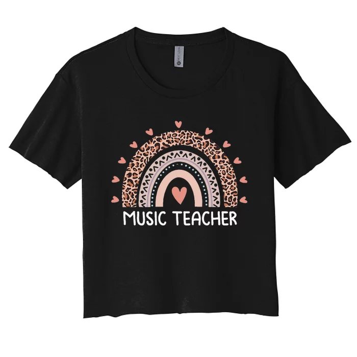 Leopard Cute Rainbow Music Teacher Back To School Supplies Women's Crop Top Tee