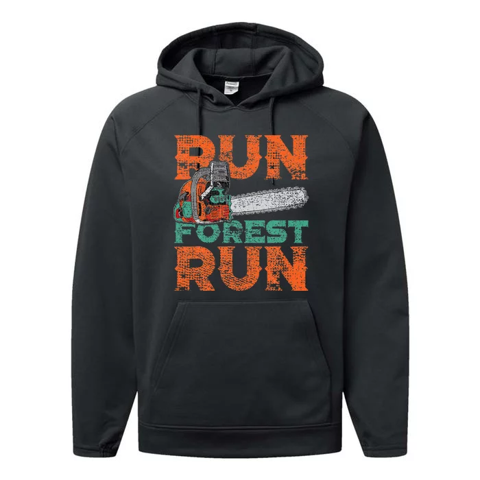 Lumberjack Chainsaw Run Forest Funny Woodworker Performance Fleece Hoodie