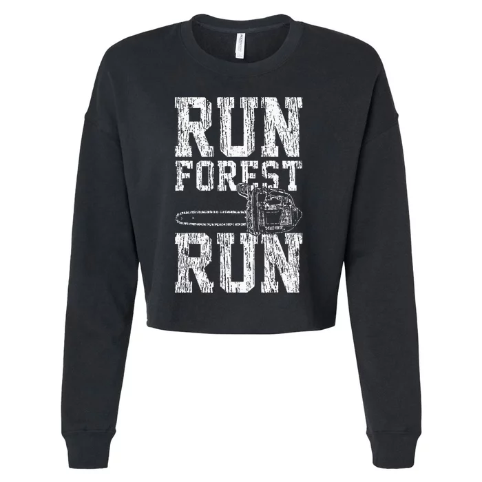 Lumberjack Chainsaw Run Forest Run Funny Cropped Pullover Crew