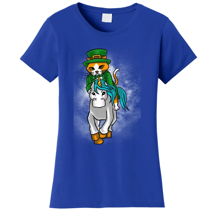 Leprechaun Cat Riding A Unicorn St Patrick's Graphic Humor Meaningful Gift Women's T-Shirt