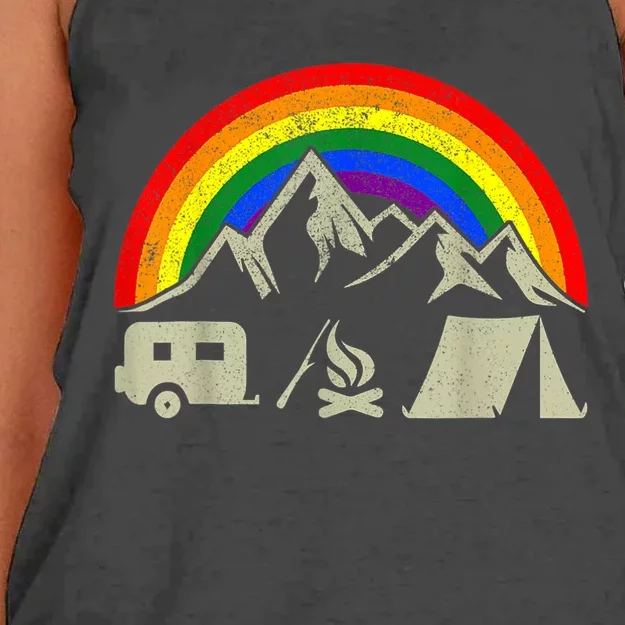 LGBT Camping Rainbow Gay Flag Costume Funny Camper Women's Knotted Racerback Tank