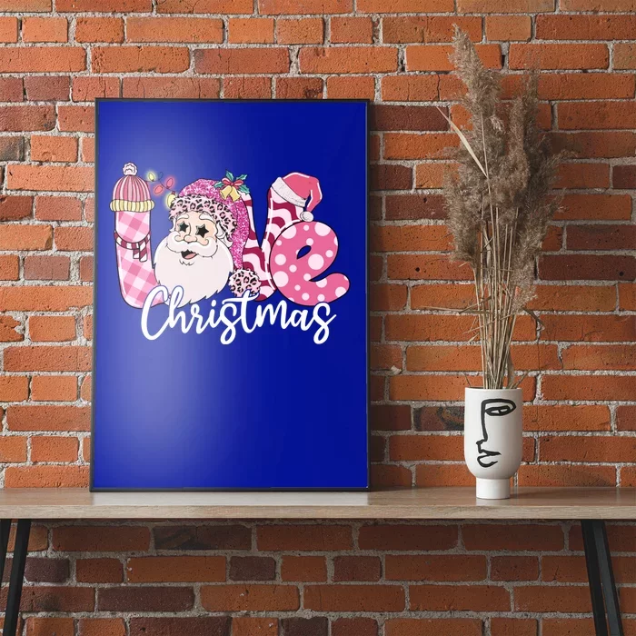 Love Christmas Santa Pink Leopard Plaid Tree Lights Xmas Day Cute Gift Poster