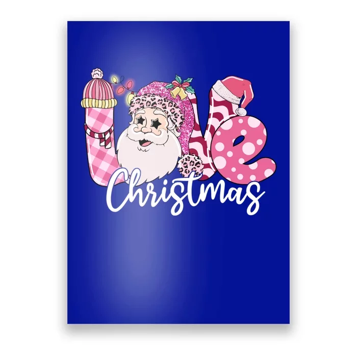 Love Christmas Santa Pink Leopard Plaid Tree Lights Xmas Day Cute Gift Poster