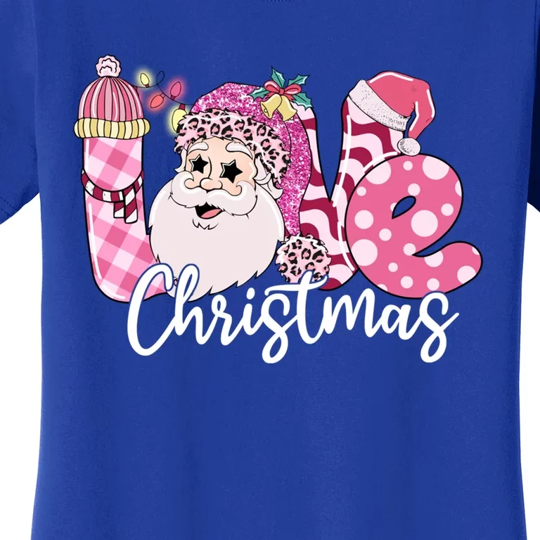 Love Christmas Santa Pink Leopard Plaid Tree Lights Xmas Day Cute Gift Women's T-Shirt