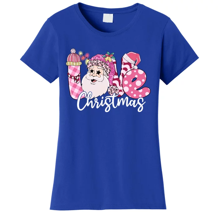 Love Christmas Santa Pink Leopard Plaid Tree Lights Xmas Day Cute Gift Women's T-Shirt