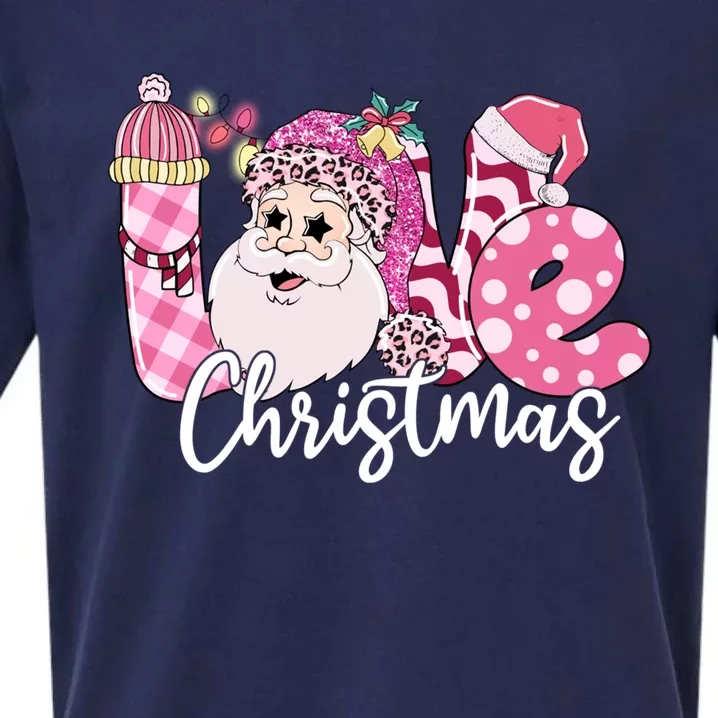 Love Christmas Santa Pink Leopard Plaid Tree Lights Xmas Day Cute Gift Sueded Cloud Jersey T-Shirt