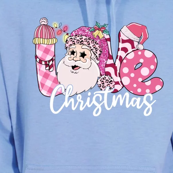 Love Christmas Santa Pink Leopard Plaid Tree Lights Xmas Day Cute Gift Unisex Surf Hoodie