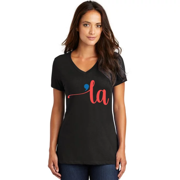 La Cursive Script With Comma Kamala Nickname Commala Women's V-Neck T-Shirt