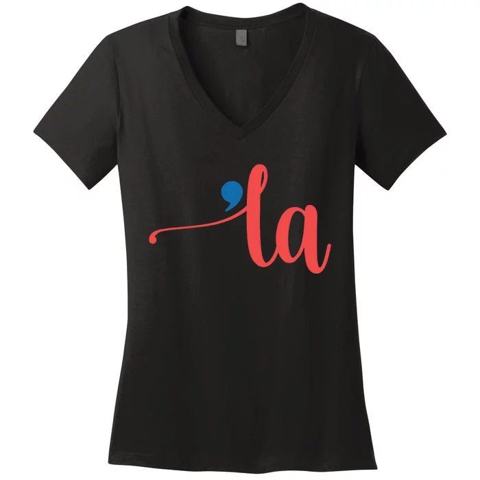 La Cursive Script With Comma Kamala Nickname Commala Women's V-Neck T-Shirt