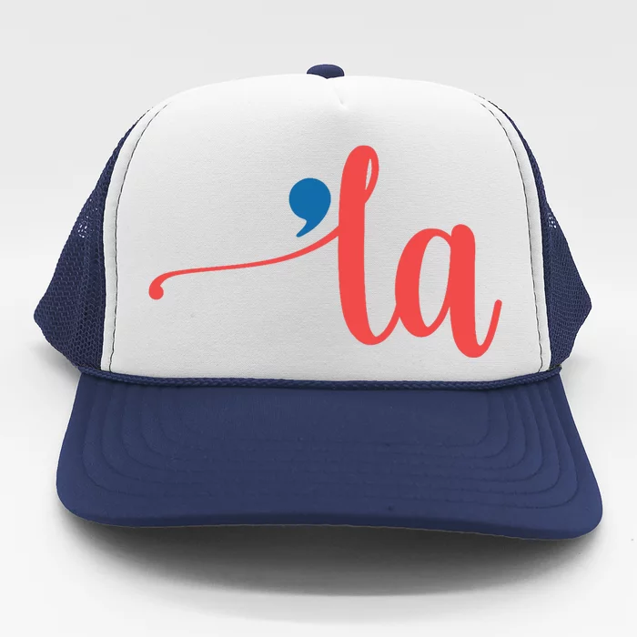 La Cursive Script With Comma Kamala Nickname Commala Trucker Hat