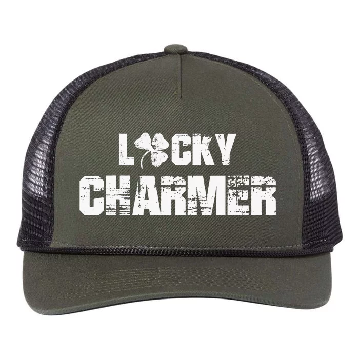 Lucky Charmer Shamrock Clover Leaf St Patricks Day Retro Rope Trucker Hat Cap