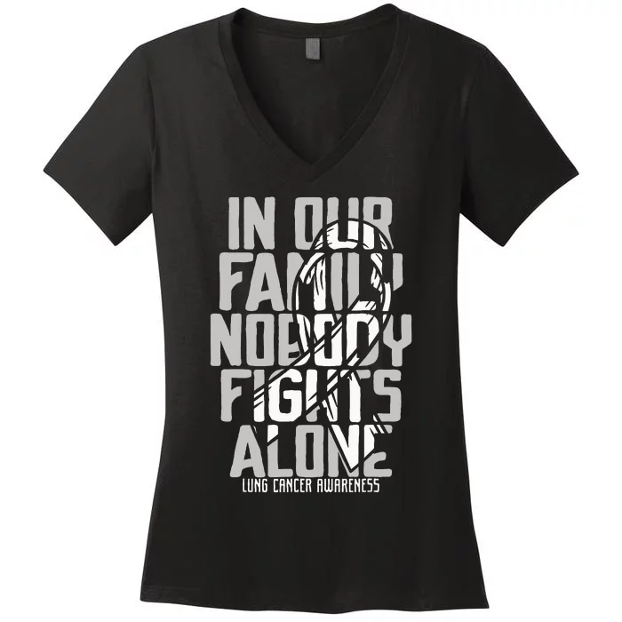 Lung Cancer Support White Family Lung Cancer Awareness Women's V-Neck T-Shirt