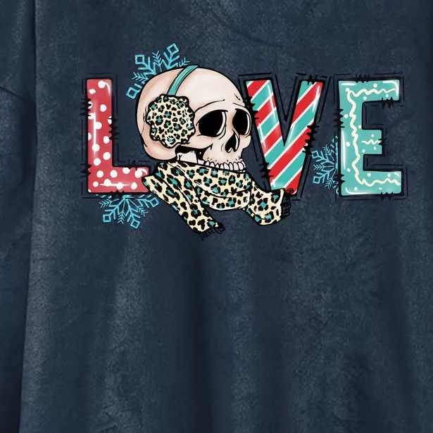 Love Christmas Skull Funny Xmas Hoilday Gift Hooded Wearable Blanket