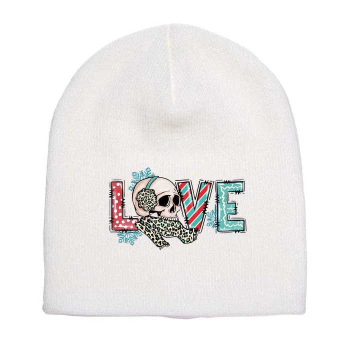 Love Christmas Skull Funny Xmas Hoilday Gift Short Acrylic Beanie