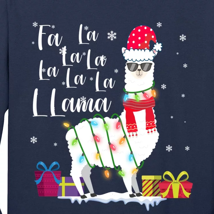 Llama Christmas Sweater Falala Lama Funny Xmas Tall Long Sleeve T-Shirt