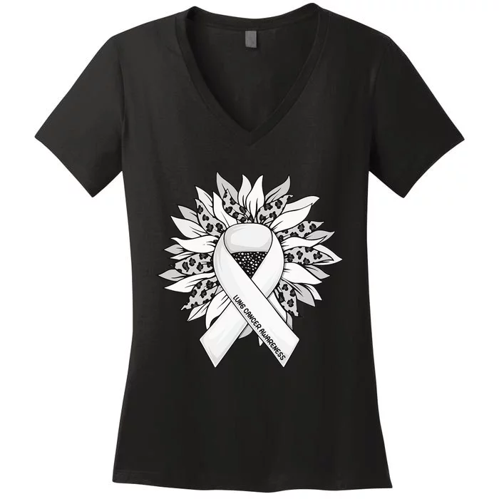 Lung Cancer Sunflower Lung Cancer Awareness Women's V-Neck T-Shirt