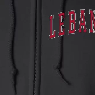 Lebanon Connecticut Souvenir College Style Red Text Full Zip Hoodie