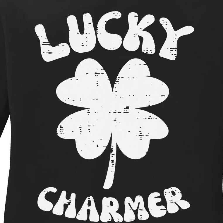 Lucky Charmer Shamrock Saint St Patricks Day Ladies Long Sleeve Shirt