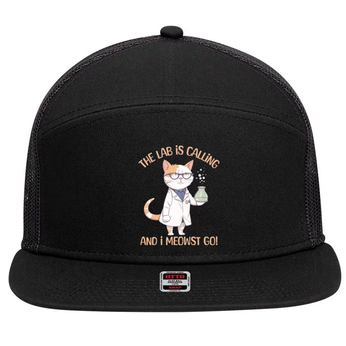 Lab Calling Science Funny Lab Cat Laboratory Chemistry 7 Panel Mesh Trucker Snapback Hat