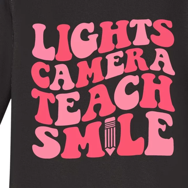 Lights Camera Teacher Smile Baby Long Sleeve Bodysuit