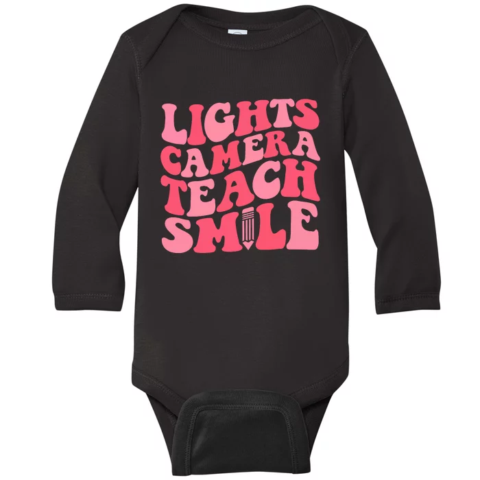 Lights Camera Teacher Smile Baby Long Sleeve Bodysuit